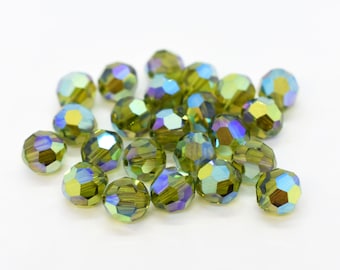 Olivine AB2x 5000 Olive Grün Swarovski Kristall Rund, 6 mm 8 mm, Regenbogen Swarovski Kristall für Ohrringe, Olivgrün Perlen für den Herbst