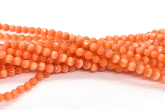 Red Orange Round Faceted Glass 6 MM