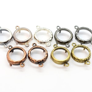 Soporte/engaste Rivoli de doble bucle de 12 mm (martillado o liso) en bronce, latón antiguo, plata, rodio y engastes de diamantes de imitación.