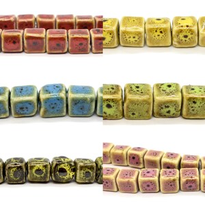 Vintage Porcelain Cube Beads - 8mm Pink, 13mm Red, Yellow and Black, Yellow, Ceramic Square Beads for Jewelry Making, Bulk Jewelry Supplies