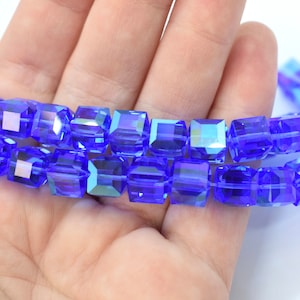 Sapphire AB 5601 Swarovski Crystal Cube Beads for Birthstone Jewelry 8mm Blue Crystal Beads for Jewelry, September Birthstone