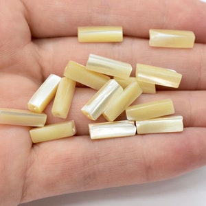 Mother of Pearl (Natural) Rectangular Tube Beads 4x13mm, Pearlescent Beige Four Sided Tube Beads for Jewelry Making, Wholesale Beads