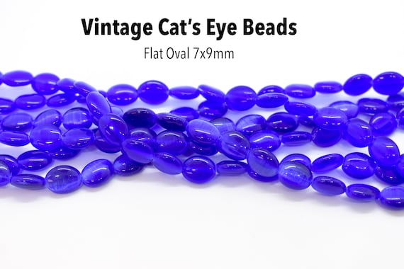 Cobalt Blue Fiber Optic (cat's Eye) Flat Oval Beads for Jewelry