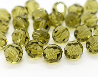 Khaki 5000 Swarovski Crystal Round Olive Green Beads, 4mm 6mm 8mm Green Yellow Swarovski Crystal Round Beads for Making Jewelry