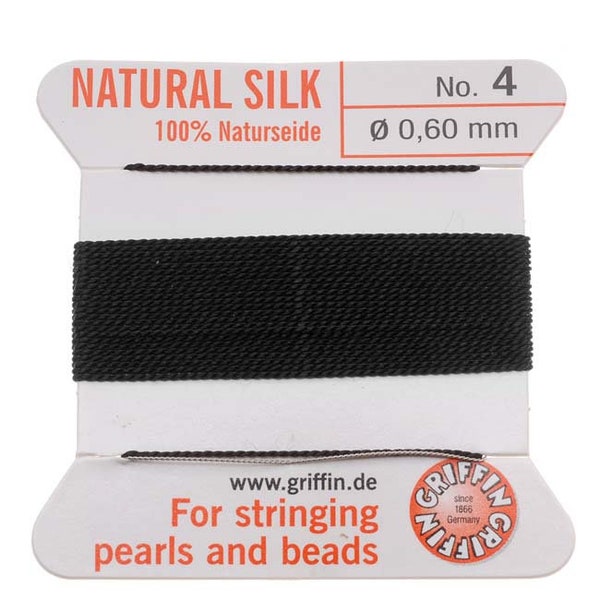 Black Griffin 100% Natural Silk Thread, Size No. 2,4 6, 8, 14, 16, Thread for Pearl Knotting, Silk Thread with Needle 1 Package 2 meters