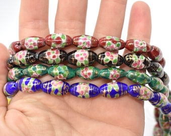 ヴィンテージ中国手描き楕円形磁器ビーズ 25 x 14 mm、2 個 b2-587