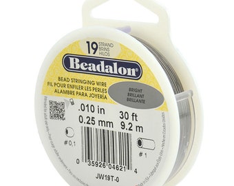 Beadalon Bead Stringing Wire - 19 Strand (.010") - Nylon Coated Stainless Steel Stringing Wire for Jewelry Making, 30 ft