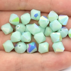 Mint Alabaster AB 5301/5328 Pastel Green Swarovski Crystal Bicone Beads 8mm Opaque Crystal Beads,Jewelry Supplies,Mint Green