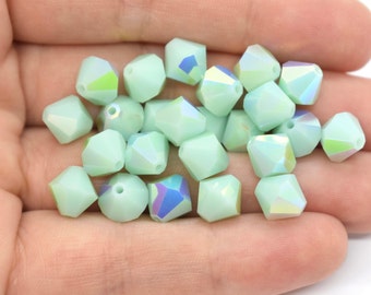 Mint Alabaster AB 5301/5328 Pastel Green Swarovski Crystal Bicone Beads 8mm Opaque Crystal Beads,Jewelry Supplies,Mint Green