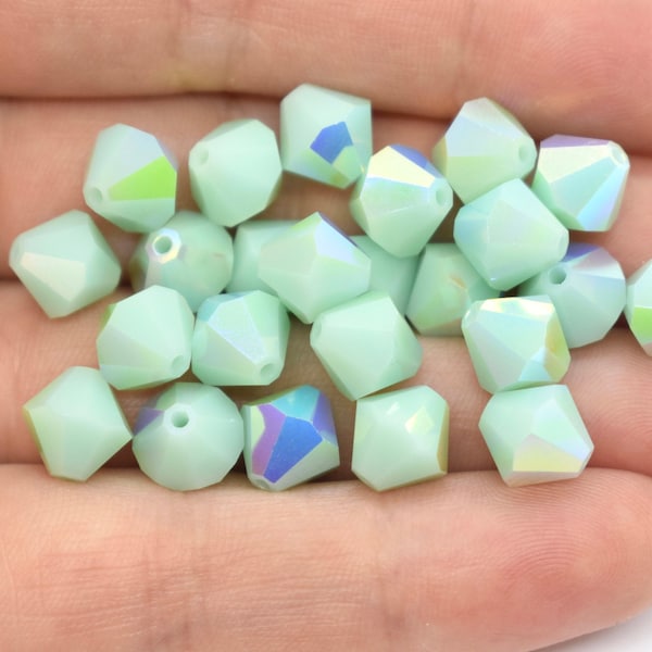 Mint Alabaster AB 5301/5328 Pastel Green Swarovski Crystal Bicone Beads 8mm Opaque Crystal Beads,Jewelry Supplies,Mint Green