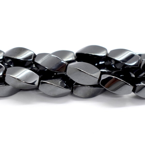 Hematine ("Hematite") Rice Oval Twist Beads, 6x12mm (16" Strand), Gunmetal Silver Gray Hematite Oval Rice, Wholesale Stone Beads