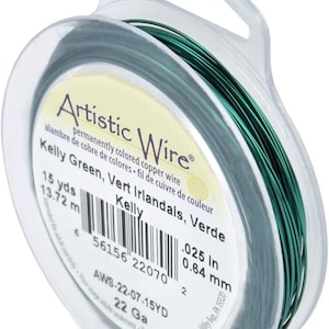 Artistic Wire® Kelly Green 22 or 26 Gauge Wrapping Craft Wire Artistic Wire Coated, Copper Core, Made in the USA!Wire for Wrapping Pendants
