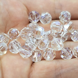 Perles de cristal Swarovski rondes clair de lune 8 mm 5000, 2 pcs Perles de cristal arc-en-ciel transparents, authentiques perles rondes de Swarovski, clair comme du cristal
