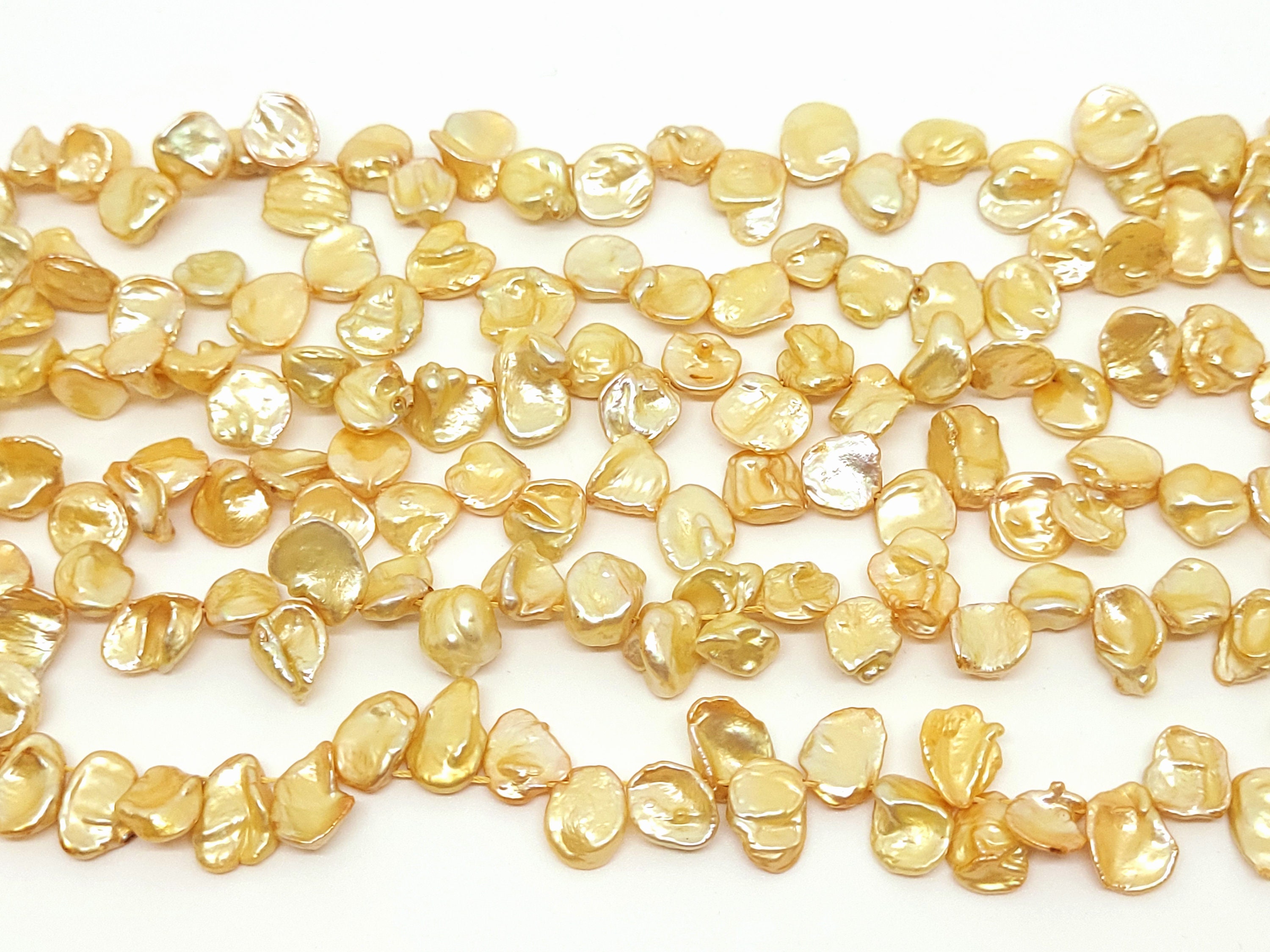 Yellow (Dyed) Top Drilled Petal Freshwater Pearl Beads, Keshi Pearls, 10mmx13mm Petal Pearls, 15in Strand, Genuine Pearls for Jewelry Making