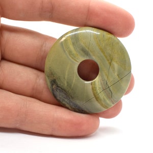 Silver Mist Jasper (Natural) A Grade Donut Stone Pendant -35mm, 40mm  (1 Piece) Green Gemstone Pendant Beads for Necklaces