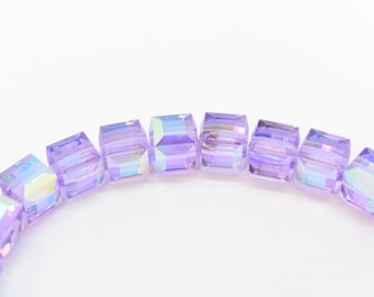 Violet AB 5601 Swarovski Crystal Cube Beads 6mm,8mm, to Make Jewelry With, Wholesale Purple Crystal Square Beads,Light Purple Crystal Beads