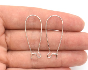 Silver Plated Kidney Shaped Ear Wires - Silver Earring Findings to Make Jewelry With, Findings for Earrings -25 pcs