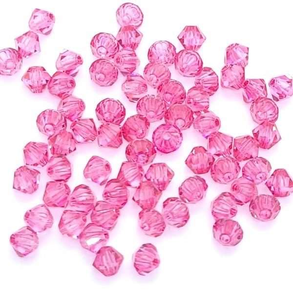 Pink Candy Preciosa Czech Crystal Bicone Beads, Hot Pink Crystals,4mm, 24 pcs.Authentic Preciosa Compatible With Swarovski Crystal 5301/5328