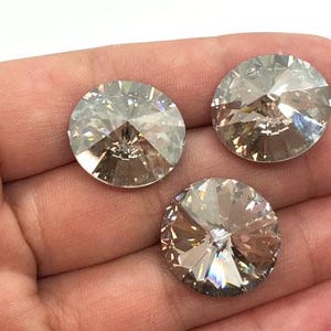 Crystal Silver Shade 1122, 14mm,Swarovski Crystal Faceted Rivoli Rhinestone foiled, 1 Pc, Smoky Gray Crystal Rivoli, Iridescent Grey