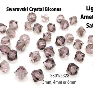 Light Amethyst Satin, Swarovski 5301/5328 3mm 4mm 6mm Crystal Beads Vintage Purple Swarovski Bicone Crystal Beads for Jewelry Making