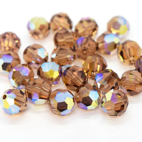 Light Smoked Topaz AB 5000,Brown Rainbow Swarovski Crystal Round Beads 4mm 6mm 8mm, Rainbow Crystal Round Beads for Fall, Brown Swarovski