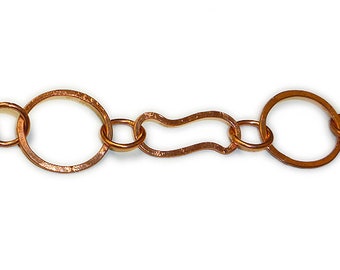 Copper Circle and S Link Decorative Chain 25mm x 31mm - 1 Foot Increments - Large Copper Chain for Jewelry Making, Bulk Jewelry Supplies