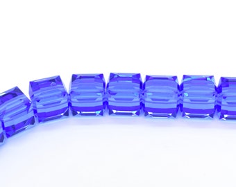 Sapphire 5601 Swarovski Crystal Cube Beads for Birthstone Jewelry, September Birthstone (8mm) Blue Crystal Beads, Wholesale Beads, Bulk