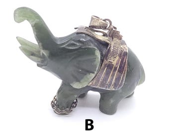 Vintage Nephrite Jade ( Natural) and Gold Vermeil Elephant Pendants, Hand Carved Jade Elephant Pendants, Elephant Pendant for Necklace
