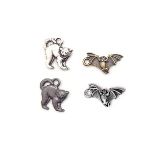 TierraCast Halloween Charms, Scary Cat Antiqued Silver, Bat Oxidized Brass