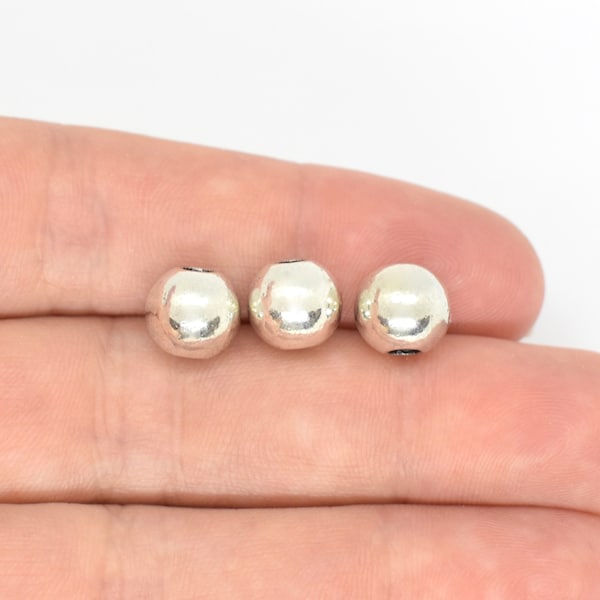 Perles rondes lisses plaquées rhodium - 3 mm, 4 mm, perles d'espacement de couleur argentée pour la fabrication de bijoux, fournitures pour bijoux, en vrac