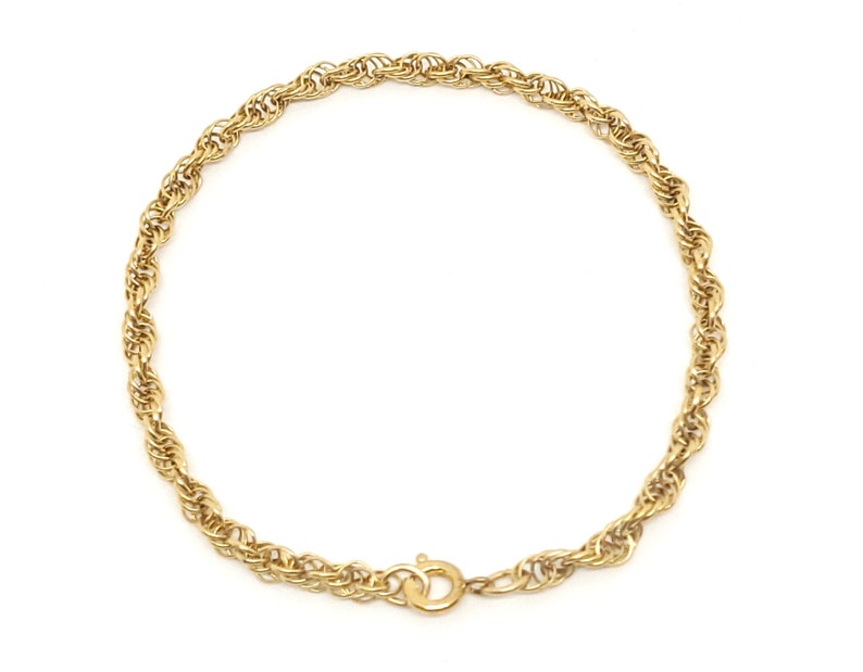 12 Karat Gold Filled 7 Inch Rope Chain Bracelet With Spring Ring Clasp ...