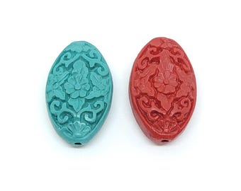 辰砂漆フラットオーバルビーズフルストランド - Etsy 日本