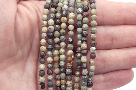 Buy Silver Leaf Jasper (natural) Faceted Round Beads A Grade, 4mm