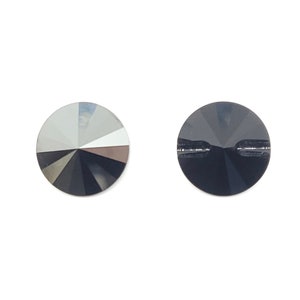 Jet Hematite Swarovski Crystal Faceted Rivoli Button 3015, 16mm Dark Grey Rivoli with Button Hole in the Back, Swarovski 3015, 1 Piece