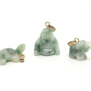 Burmese Jade Pendants with Gold Vermeil Bails, Jade Buddha Pendant, Jade Turtle Pendant, Jade Elephant Pendant, Vintage Jade Pendants, 1 pc