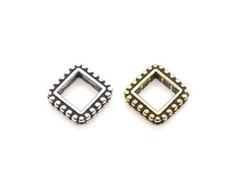 TierraCast Diamond Bead Frames, For 6mm Beads, Antique Silver or Antique Gold Plated Pewter Bead Frames, 14mmx14mm, 1 Bead Frame