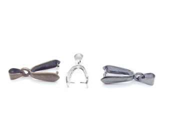 Pinch Bails with Bail,Antique Brass,Rhodium or Gunmetal Plated Pinch Bails on Closed Loop, 4.5x25mm,5x25mm, 6x24mm Bails for Jewelry Making