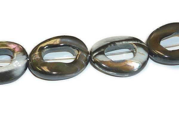 Mother of Pearl Wavy Oval Bead Frame/Donut Shell Beads - Black/ dark Gray,15mm x 20mm, Pearlescent Beads for Jewelry,Focal Bead