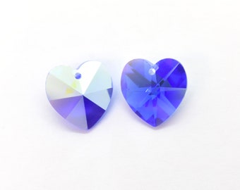 Sapphire AB Swarovski Crystal Faceted Heart Pendant (6202) 10mm, 14mm, 1 Pc Blue Crystal Heart Beads for Birthstone Jewelry Making Heart