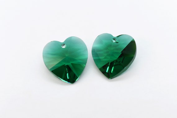 Emerald Swarovski Crystal Faceted Heart Pendant (6202) 14mm, 1 pc. Green Crystal Heart Beads for Birthstone Jewelry Making, Wholesale