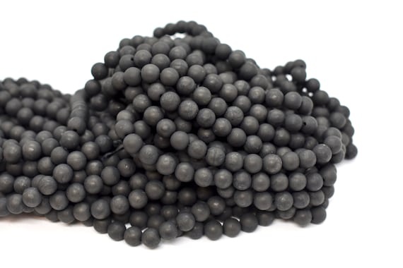 Shungite Matte (Natural) Smooth Round Gemstone Beads 10mm,7.5 & 15 " Str.Black Frosted Gemstone Beads for Jewelry , Rare Gemstones,Shungite