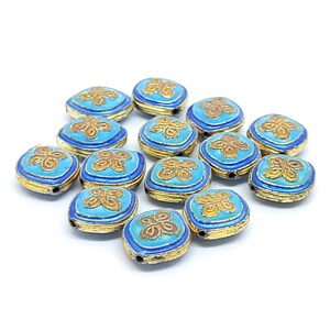 Cloisonné Quatrefoil Rounded Diamond Beads - Cobalt Blue, Aqua Blue & Green Vintage Enamel Beads with Gold Accents,CL-28,29,30 Aqua Blue
