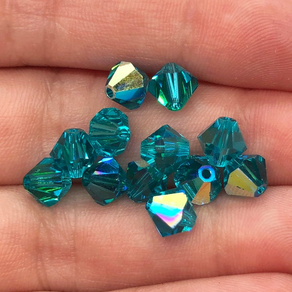 Swarovski Crystal Beads Bicone 5301/5328 Blue Zircon AB 5mm 6mm Blue Teal Rainbow Crystal Beads Authentic Swarovski Bicones