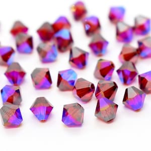 Light Siam AB Satin - Swarovski Crystal Bicone Beads 5301/5328 5mm, 6mm Red Iridescent Crystal Beads for Jewelry, Rare Color