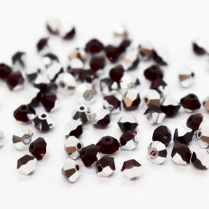 Siam Comet Argent Light, Swarovski Crystal Bicone 5301/5328 3mm Dark Red and Silver Crystal Beads for Jewelry Making,Unusual Swarovski Color