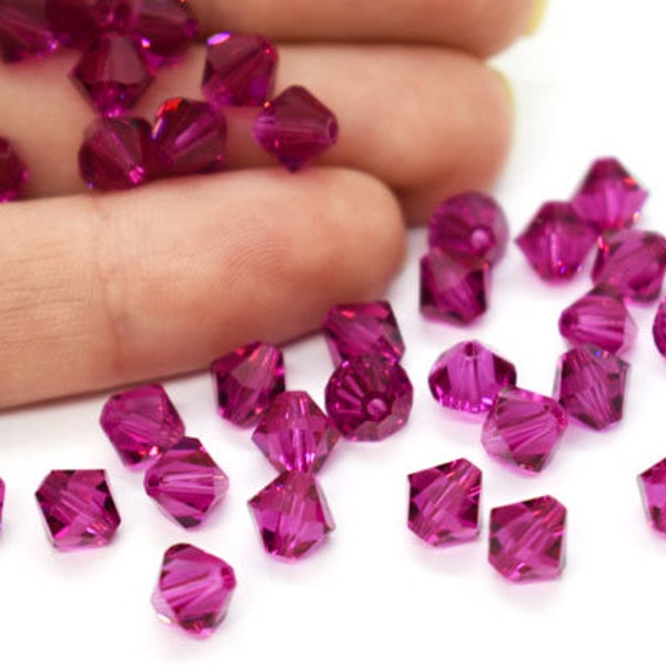 Fuchsia Preciosa Czech Crystal Bicone Beads,3mm, 4mm, 24 Pieces,Dark Pink ,Wholesale beads for jewelry,Compatible with Swarovski 5301/5328