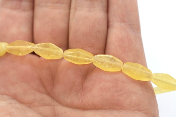 Yellow Calcite (Coated, A Grade) Flat / Round Edge Diamond Gemstone Beads - 7x12mm (17 pcs)