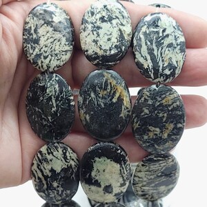 Fireworks Jasper (Natural) Flat Oval Beads, 22mm x 30mm, Black, Gray, Green, and Brown Large Oval Beads, Full or Half Strands, 12 or 6 Beads