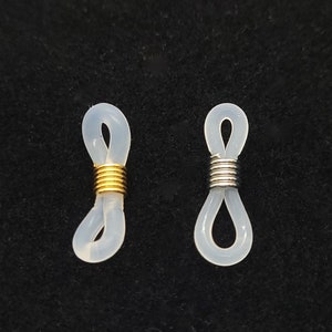 Rubber Eyeglass Chain Holders, 10pcs, Gold or Silver Tone  with Clear Plastic, Eyeglass Holder, Glasses Chain,Glasses Rope Connectors,