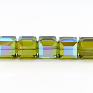 Olivine AB 5601 Swarovski Crystal Cube Bead (4mm, 6mm, 8mm) Green Crystal Beads, Wholesale Crystal Beads to Make Jewelry With, Green Crystal